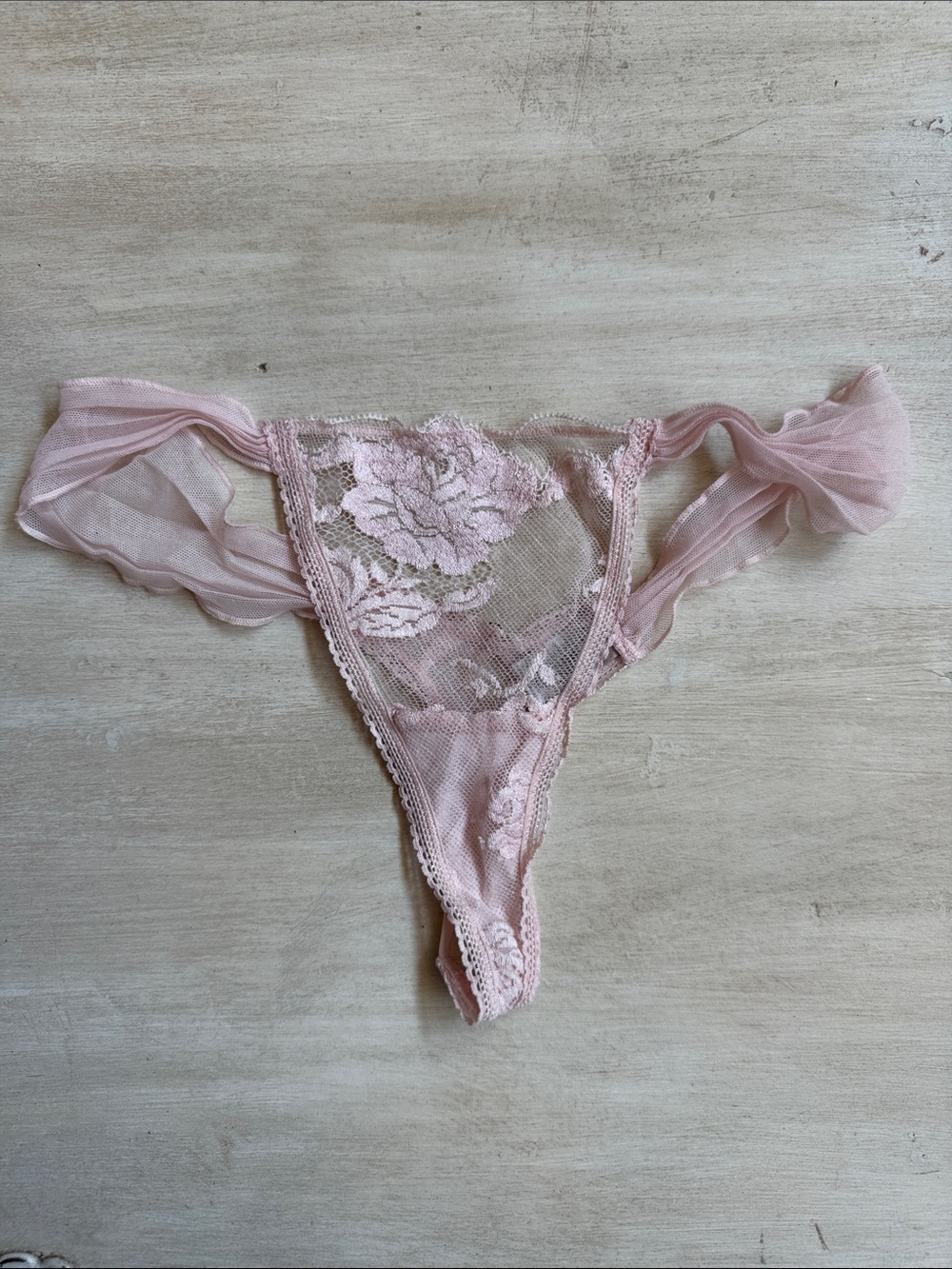 Victoria's Secret Sheer Lace Thong in Light Pink